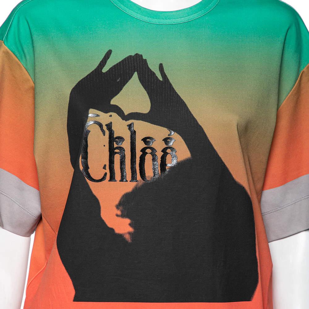 Orange & Grün Ombre-Baumwoll-Logo-T-Shirt M 1