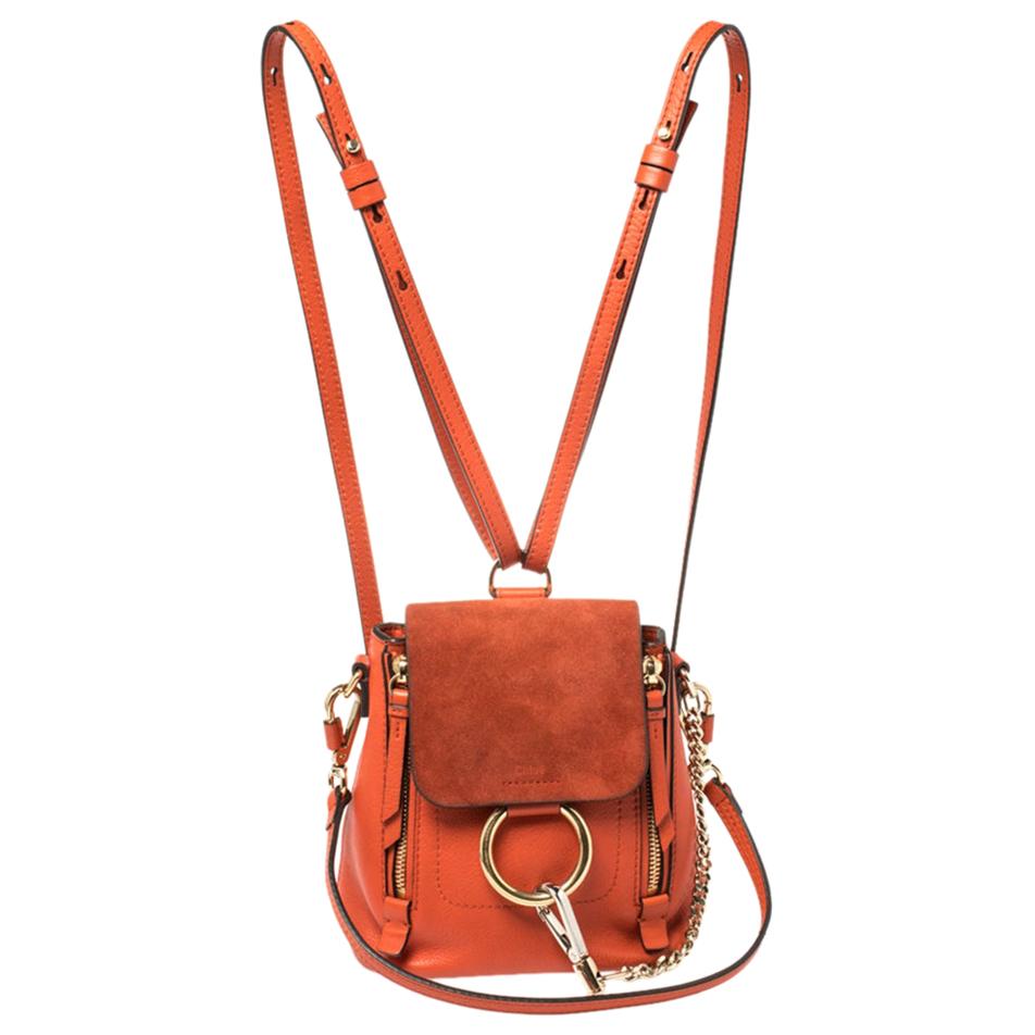 Chloe Orange Leather and Suede Mini Faye Daye Backpack