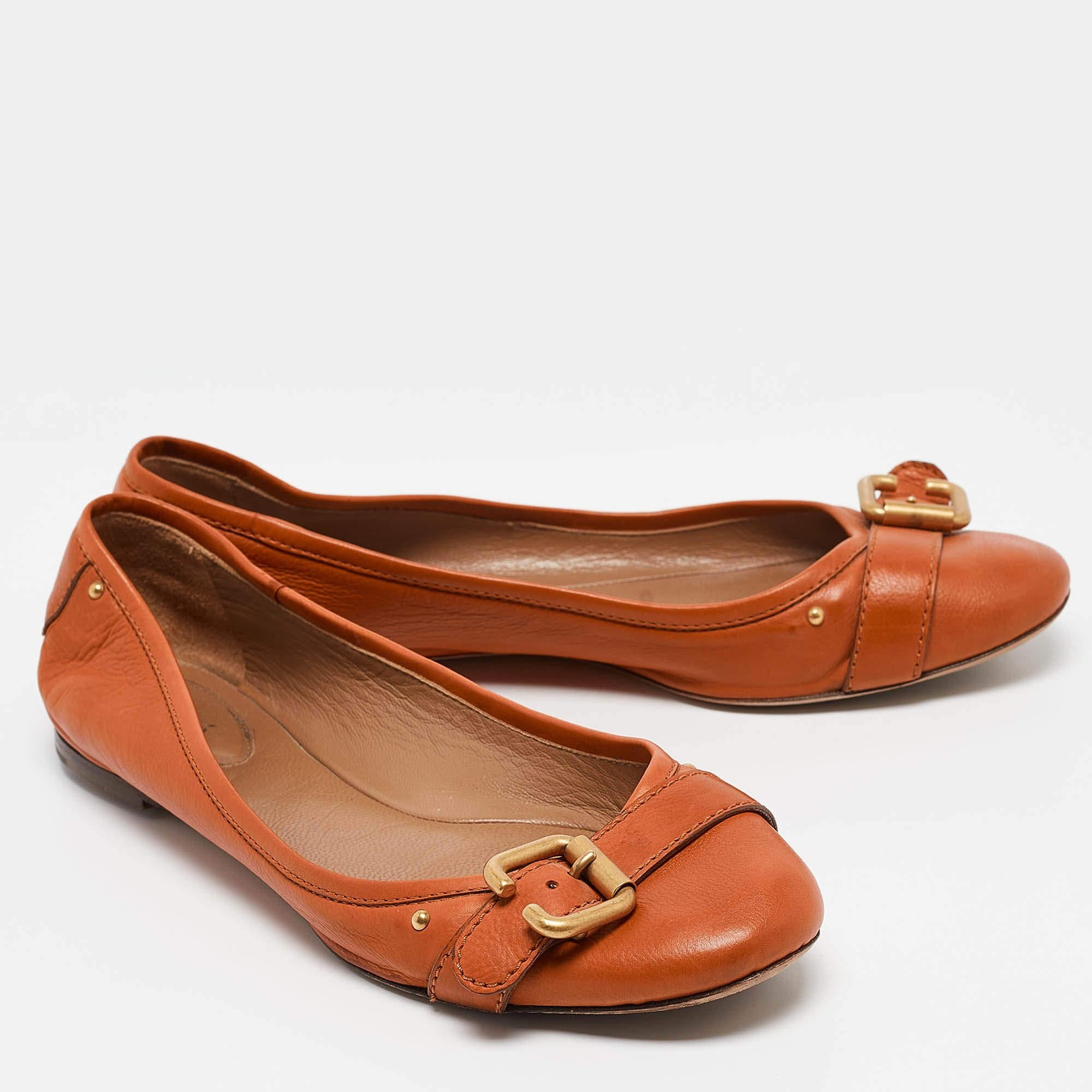Women's Chloe Orange Leather Ballet Flats Size 38.5