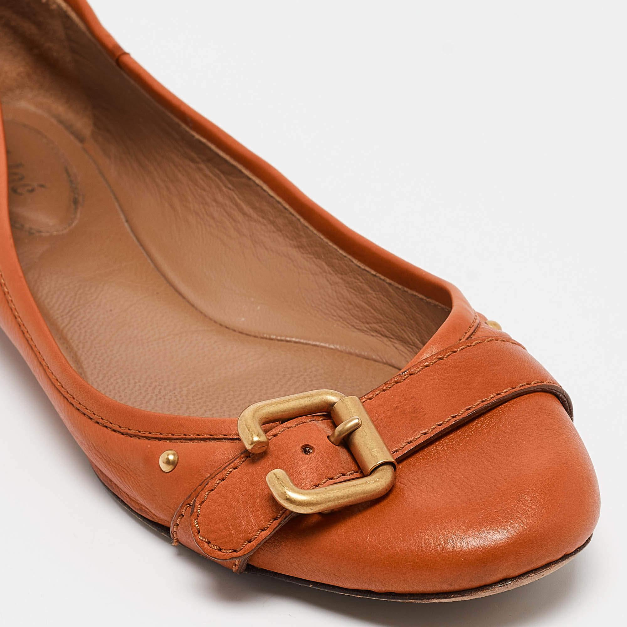 Chloe Orange Leather Ballet Flats Size 38.5 3