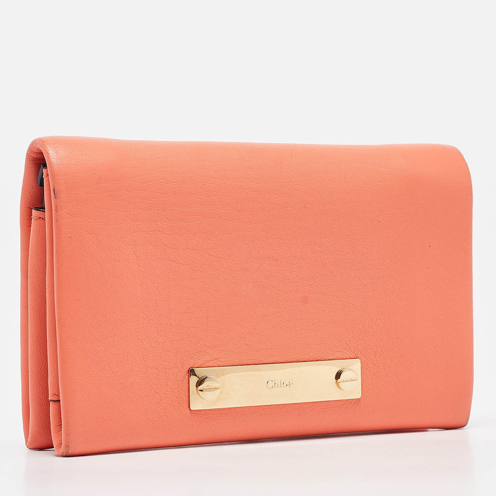 Women's Chloe Orange Leather Fold Over Flap Wallet For Sale