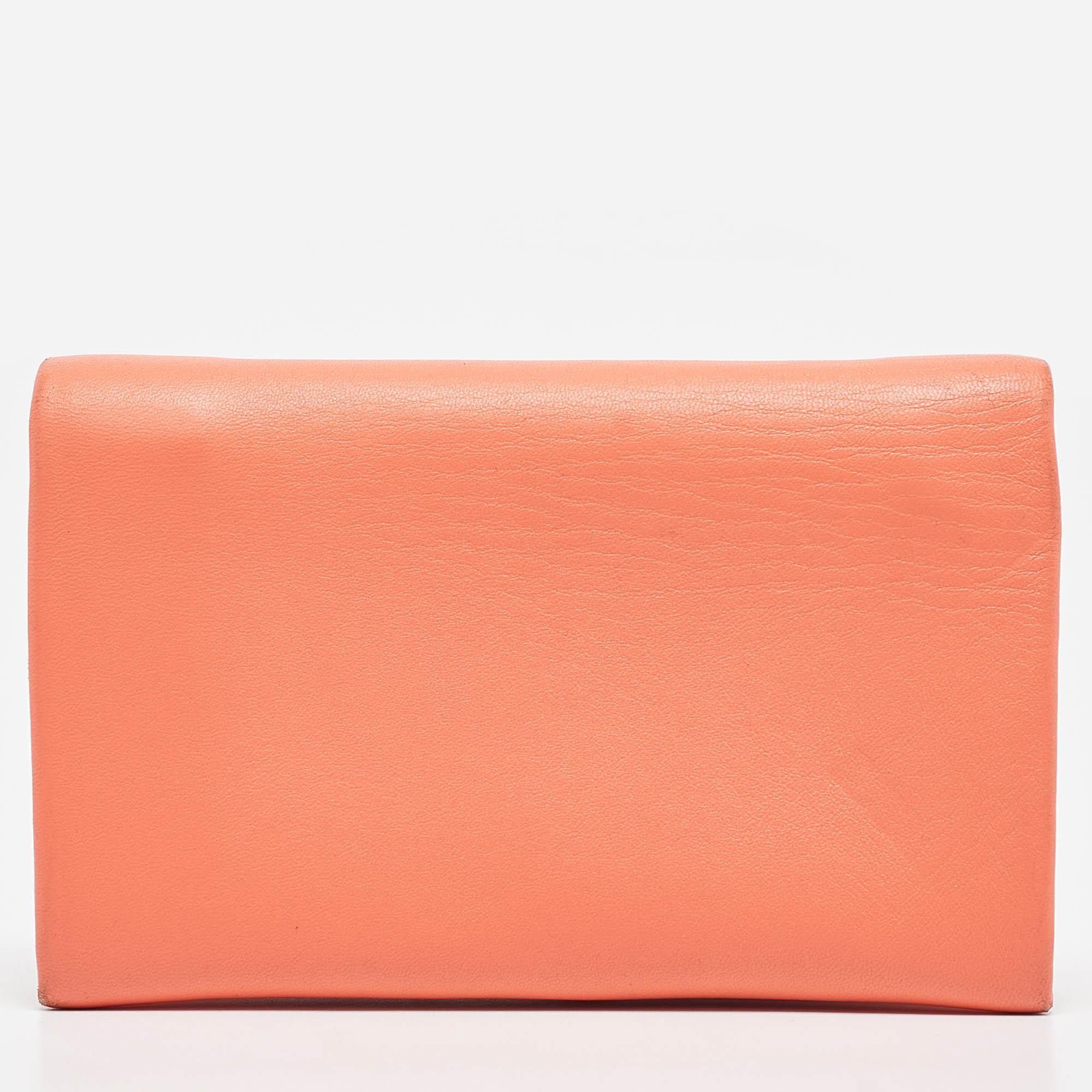 Chloe Orange Leather Fold Over Flap Wallet For Sale 1