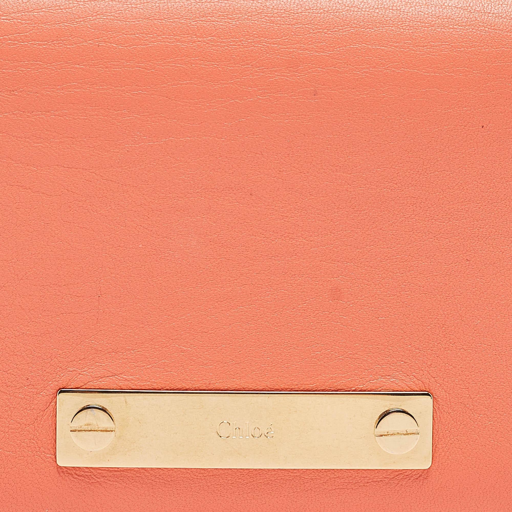 Chloe Orange Leather Fold Over Flap Wallet For Sale 2