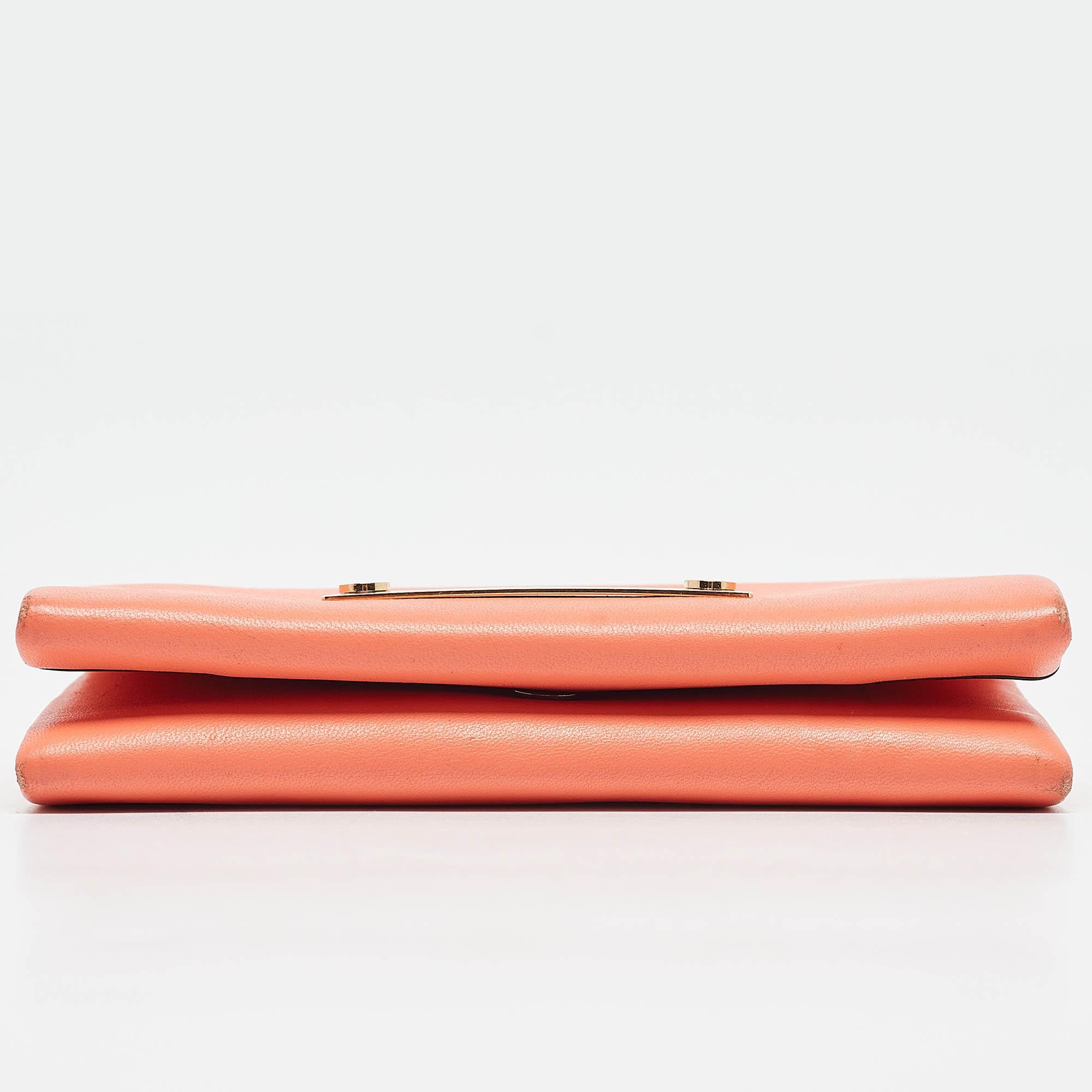 Chloe Orange Leather Fold Over Flap Wallet For Sale 3