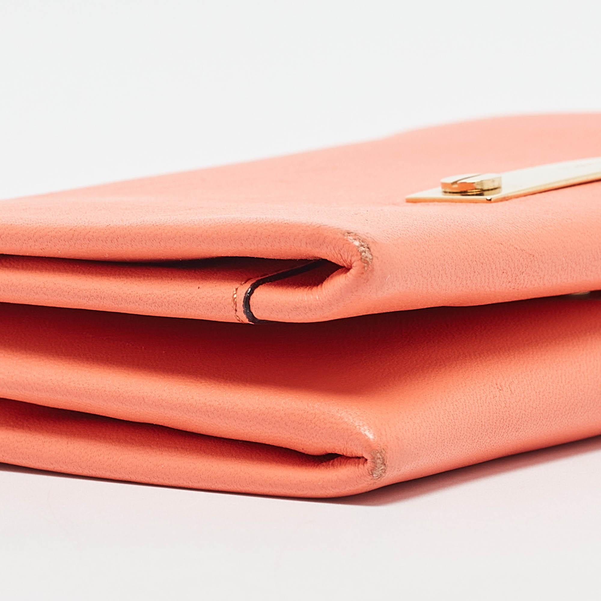 Chloe Orange Leather Fold Over Flap Wallet For Sale 5