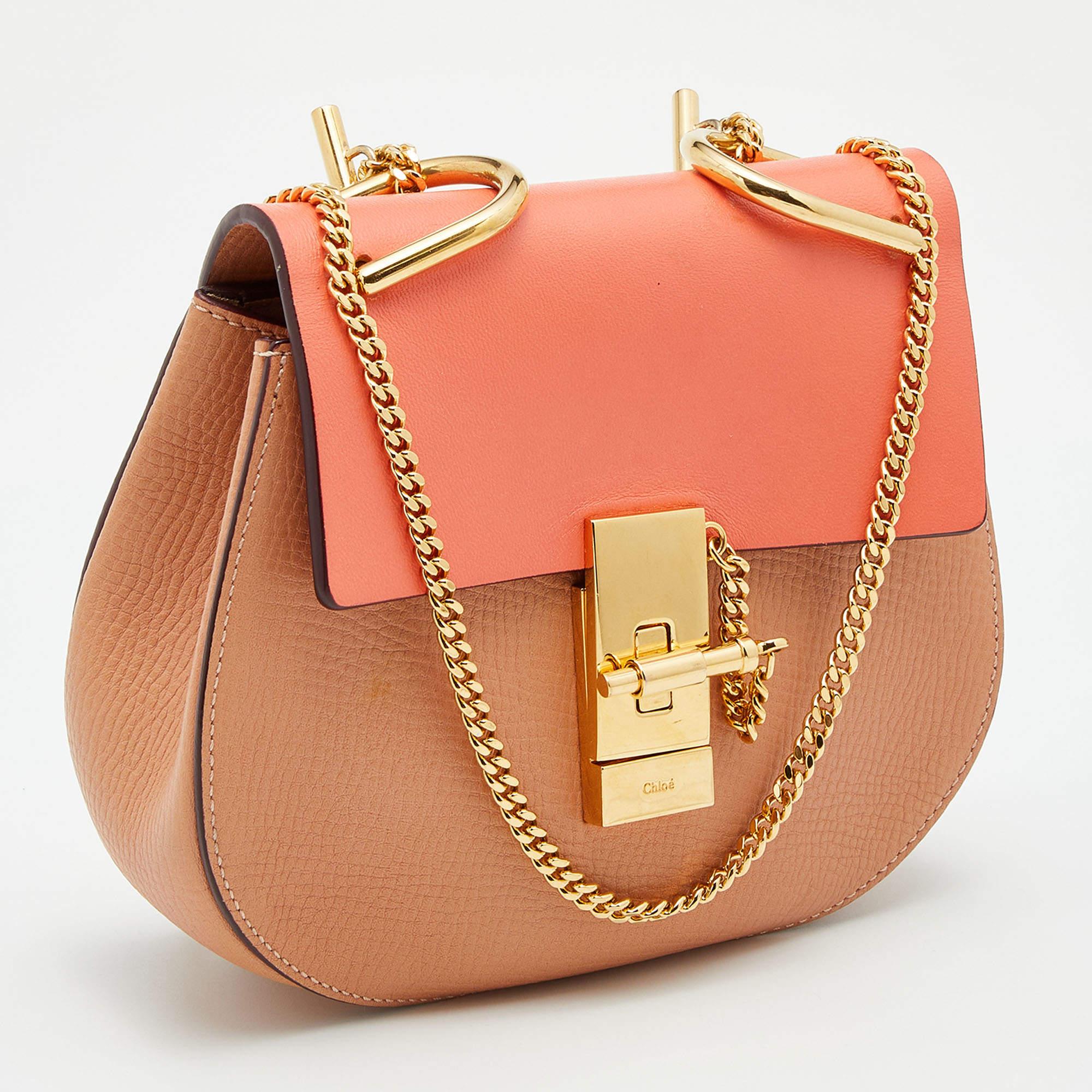 Chloe Orange Leather Mini Drew Chian Shoulder Bag In Good Condition In Dubai, Al Qouz 2