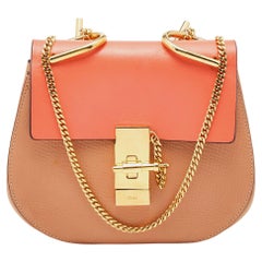 Chloe Orange Leather Mini Drew Chian Shoulder Bag