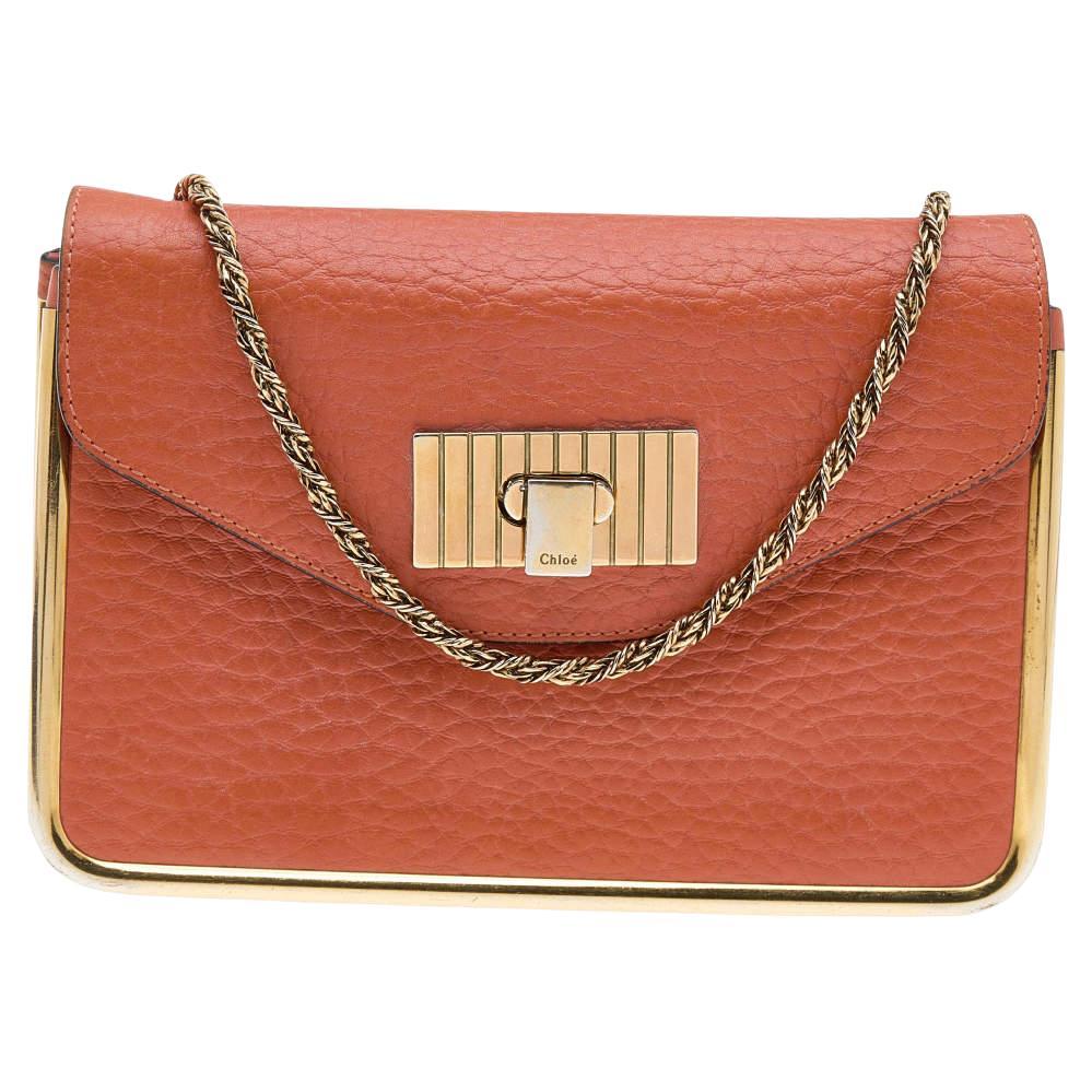 Chloe Orange Leather Small Sally Shoulder Bag For Sale