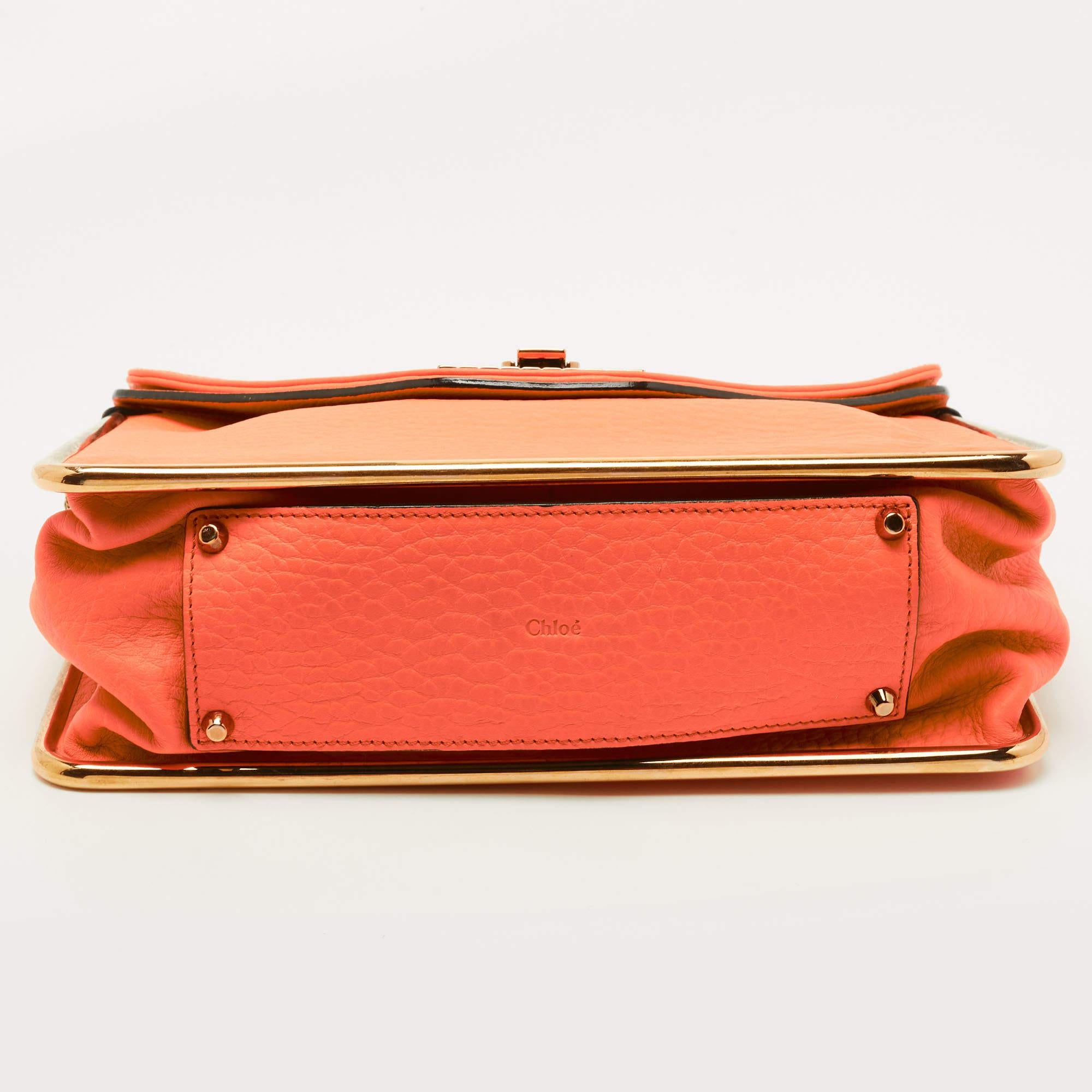 Chloe Orange Pebbled Leather Medium Sally Flap Shoulder Bag 1