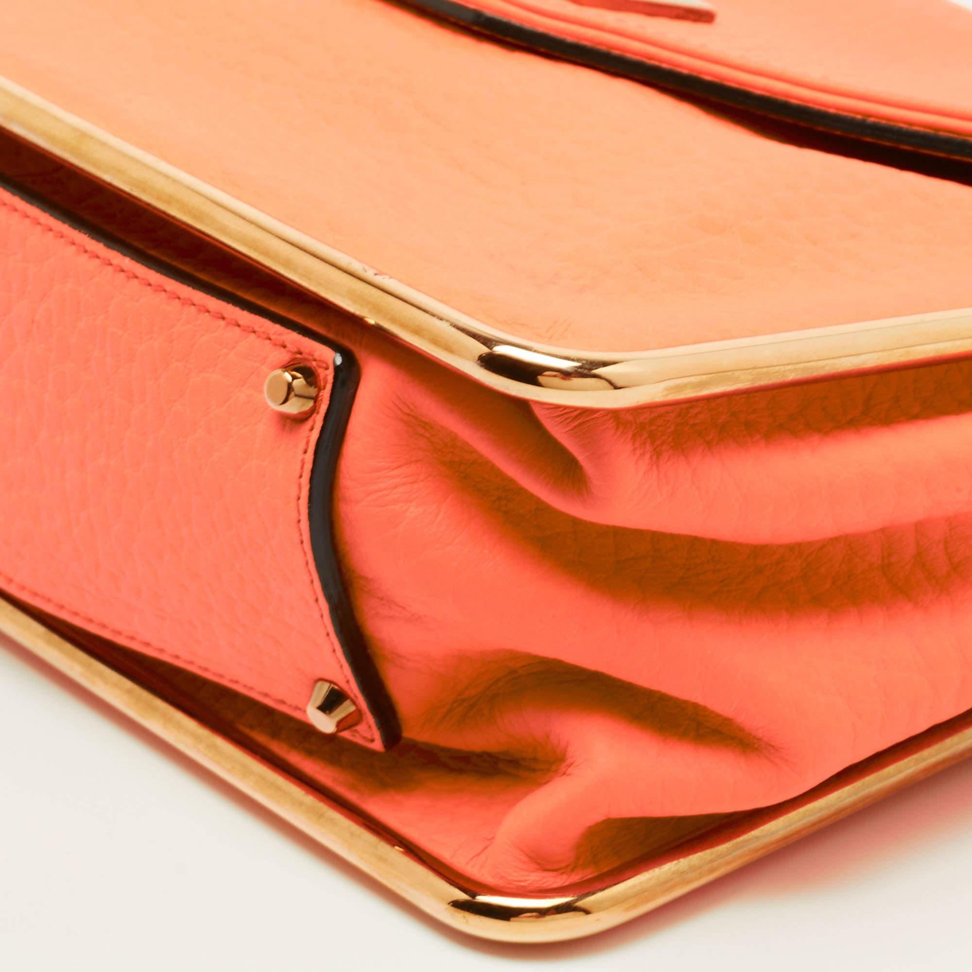 Chloe Orange Pebbled Leather Medium Sally Flap Shoulder Bag 3
