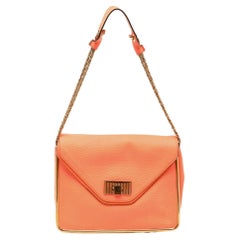 Chloe Orange Pebbled Leather Medium Sally Flap Shoulder Bag