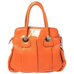 Chloe Orange Quilted Patent Leather Large Heloise Satchel