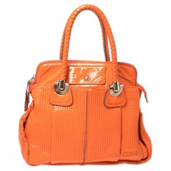 Chloe Orange Quilted Patent Leather Large Heloise Satchel