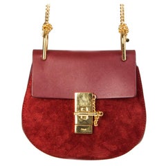 CHLOE oxblood red leather & suede DREW MINI Shoulder Bag