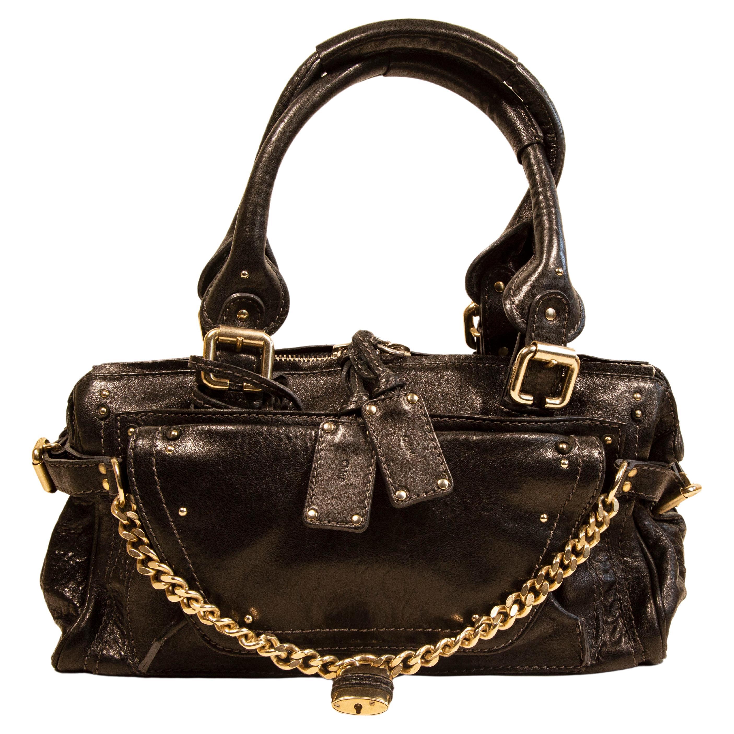 Chloe Paddington Chain Handbag Shoulder Bag in Black Leather 2005 For Sale