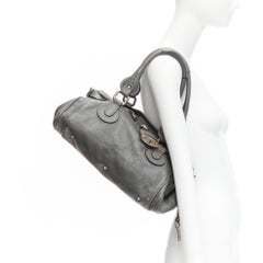 CHLOE Paddington, borsa a tracolla in pelle grigia con lucchetto argentato, con tracolla a cartella
