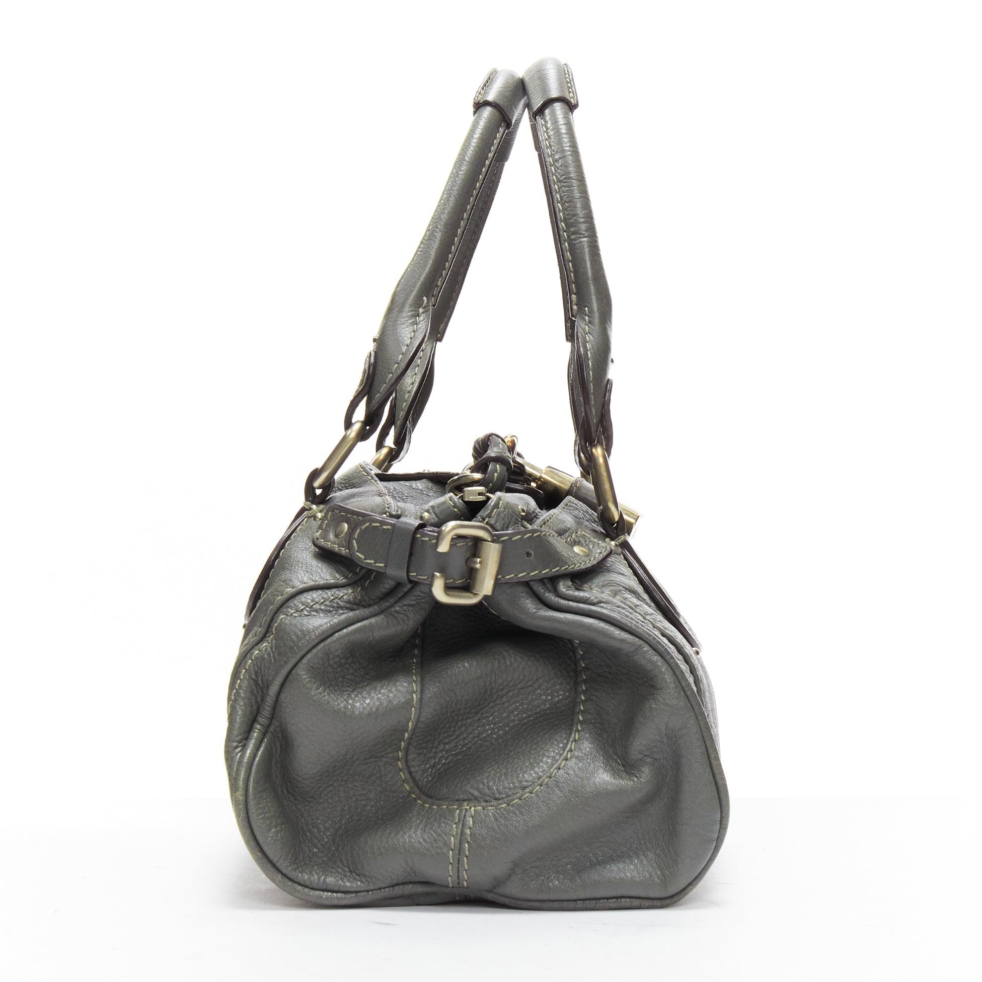Women's CHLOE Paddington grey pebble leather silver padlock shoulder satchel bag