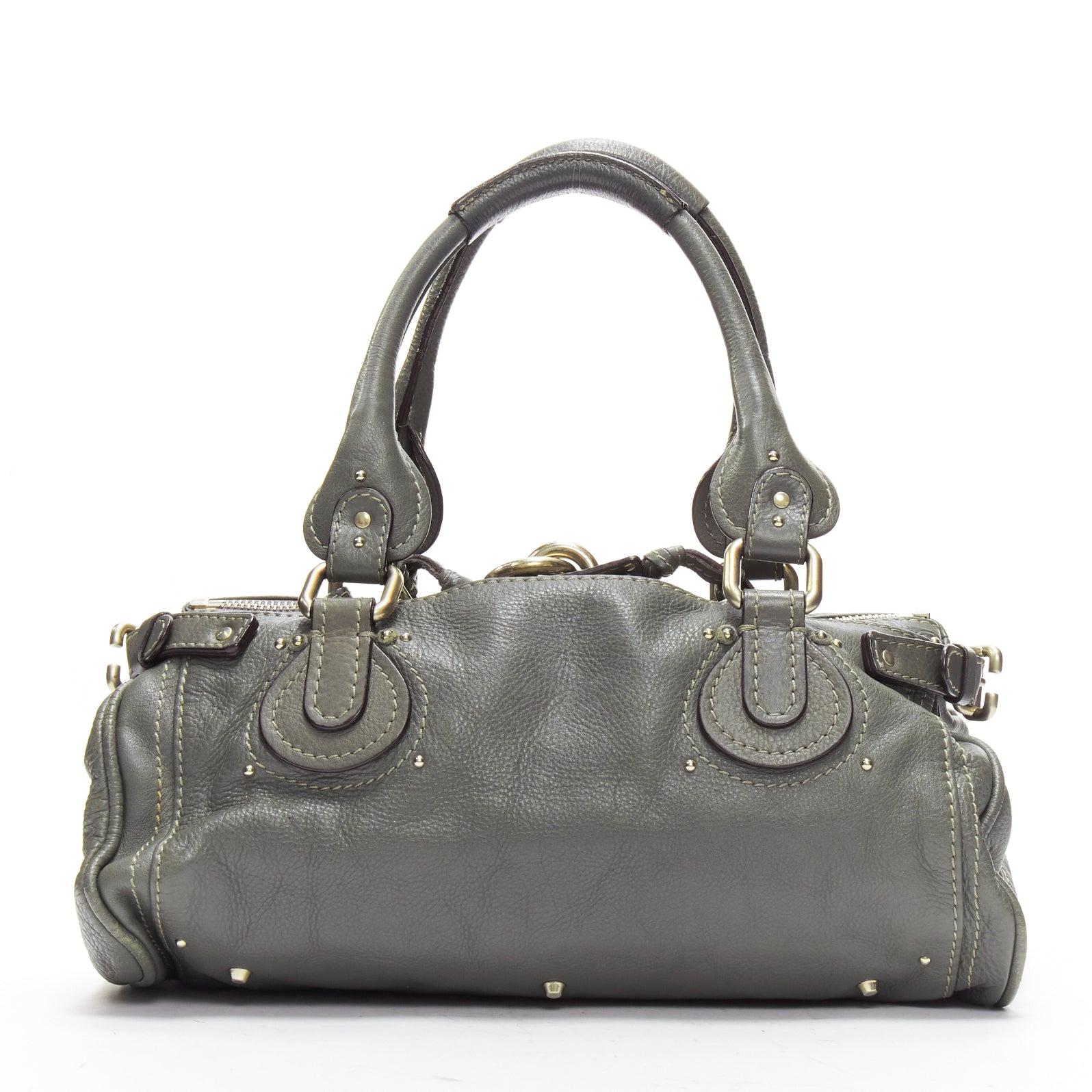 CHLOE Paddington grey pebble leather silver padlock shoulder satchel bag 1