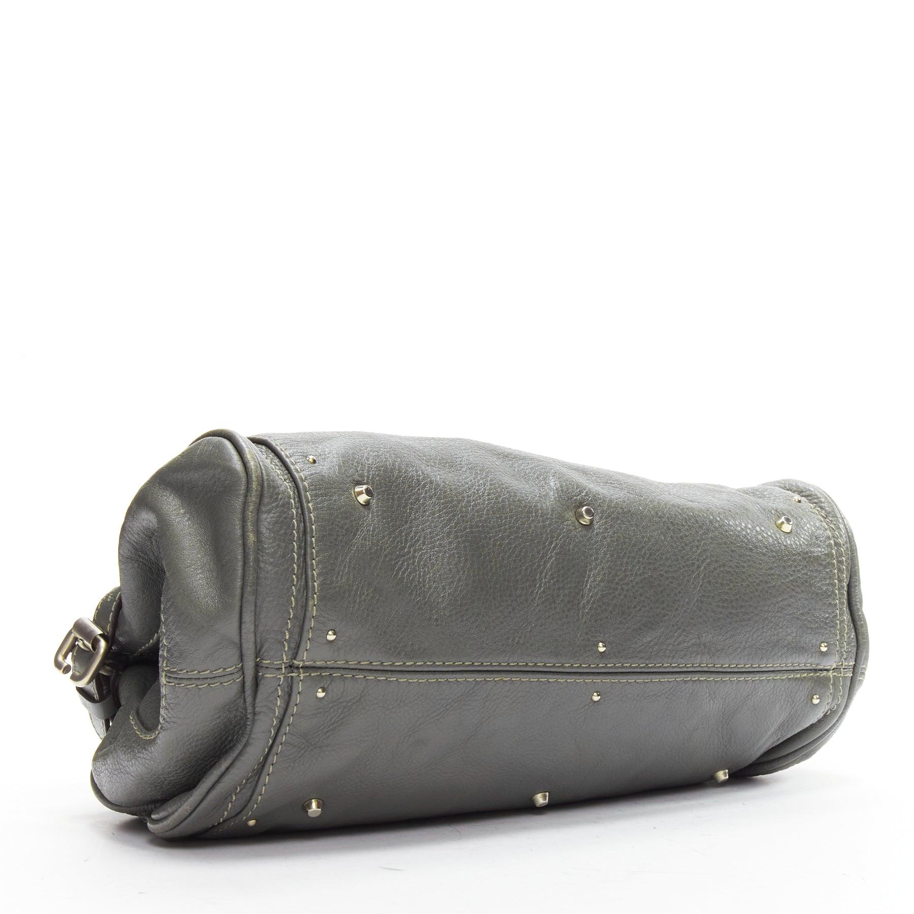 CHLOE Paddington grey pebble leather silver padlock shoulder satchel bag 2