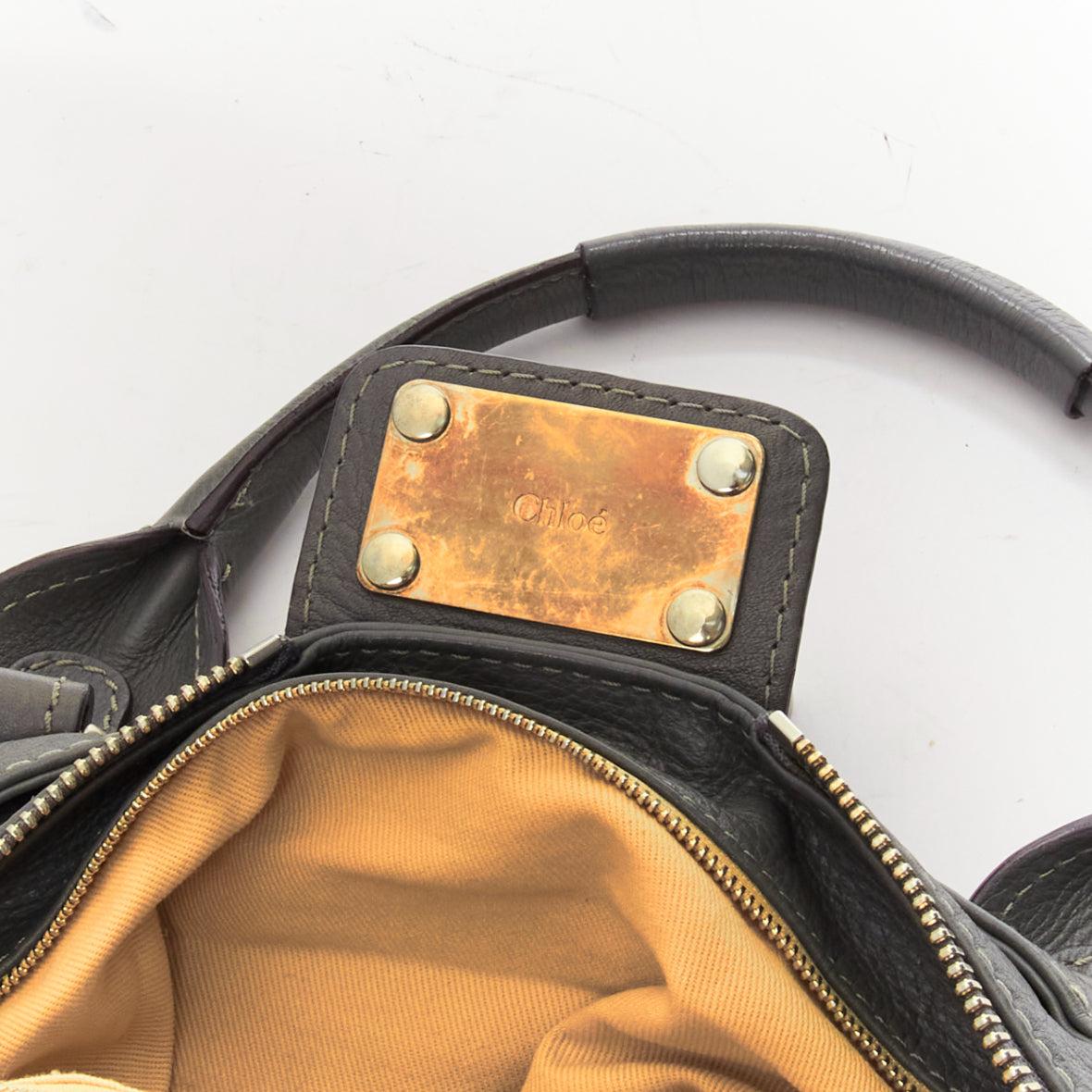 CHLOE Paddington grey pebble leather silver padlock shoulder satchel bag 4