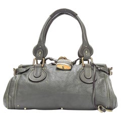 CHLOE Paddington grey pebble leather silver padlock shoulder satchel bag
