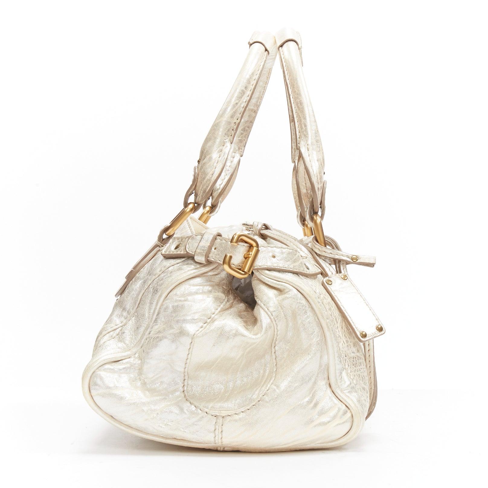 Women's CHLOE Paddington metallic silver leather gold padlock satchel shoulder bag