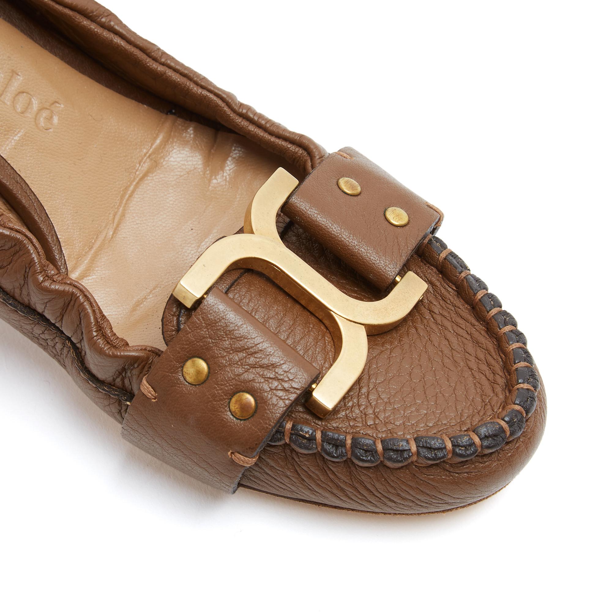 Chloé Paddington Mocassins EU38 Toffee Leder Flach Loafers UK5 US7.5 Neu Chloé (Braun) im Angebot