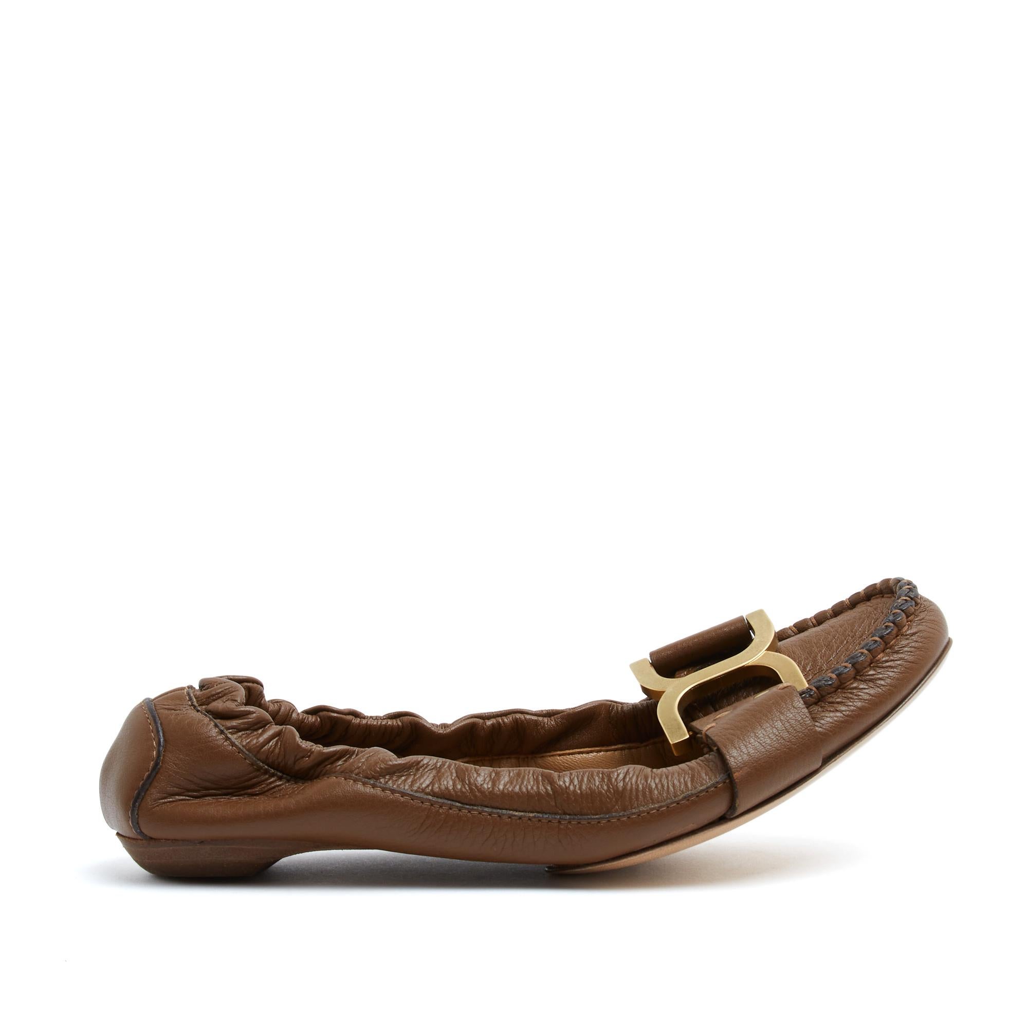 Chloé Paddington Mocassins EU38 Toffee Leder Flach Loafers UK5 US7.5 Neu Chloé im Zustand „Neu“ im Angebot in PARIS, FR
