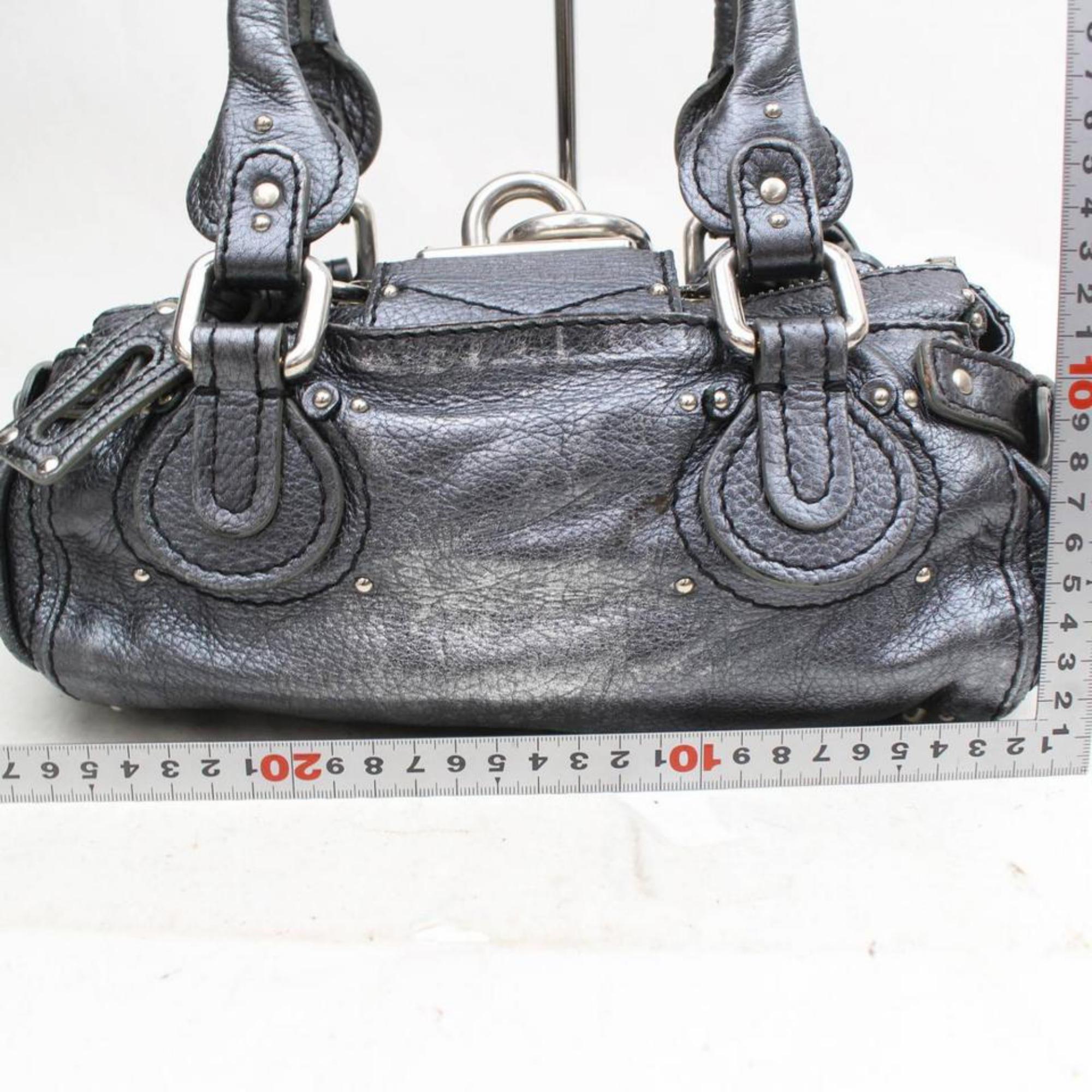 Women's Chloé Paddington Pewter Metallic 869300 Silver Leather Shoulder Bag For Sale