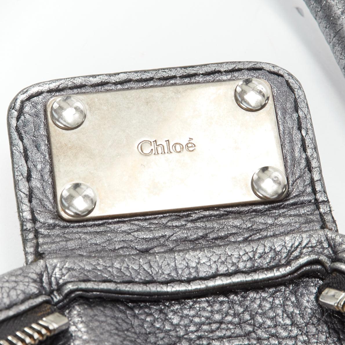 CHLOE Paddington silver leather logo lock shoulder top handle tote bag 6