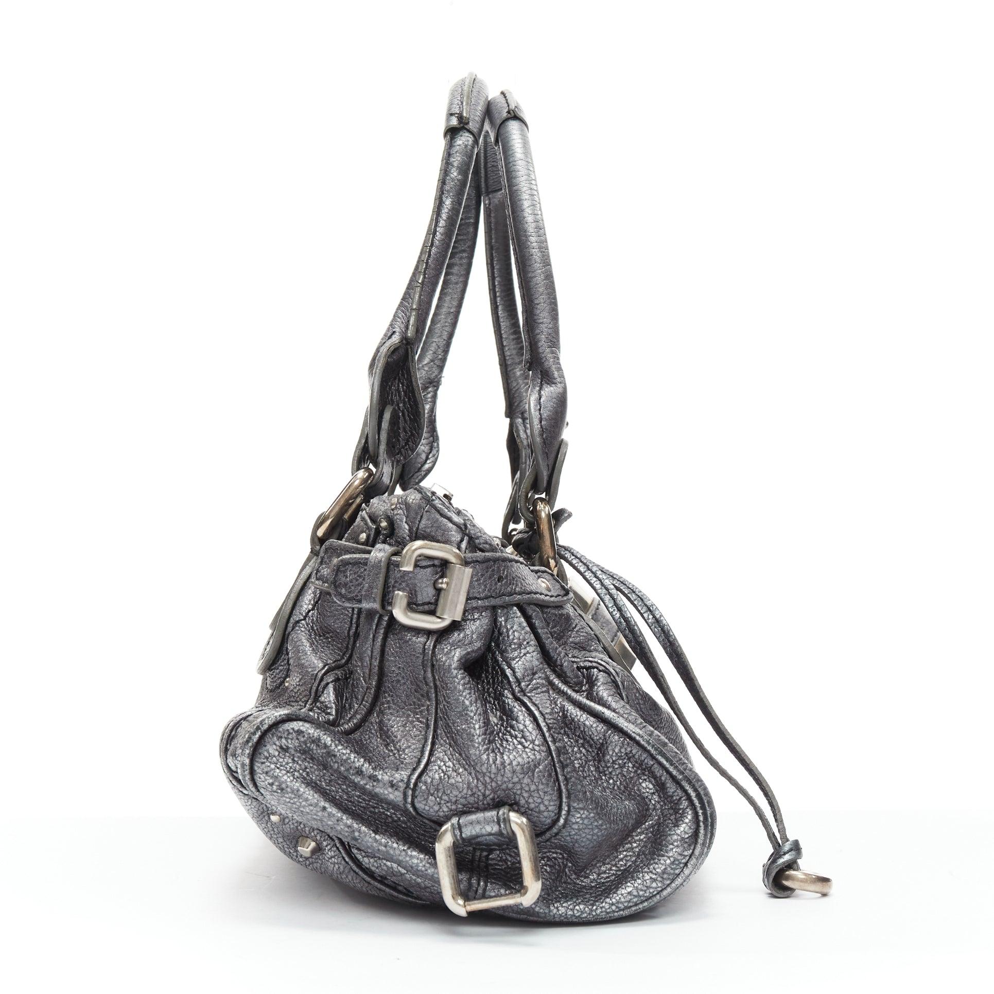 Women's CHLOE Paddington silver leather logo lock shoulder top handle tote bag