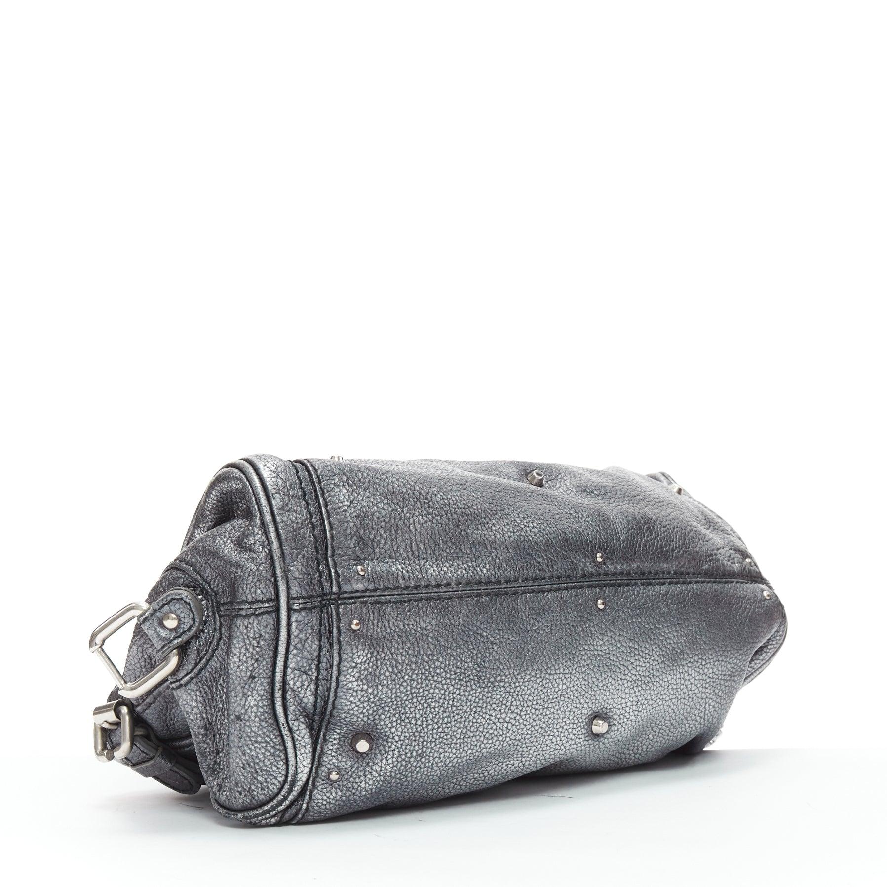 CHLOE Paddington silver leather logo lock shoulder top handle tote bag 2