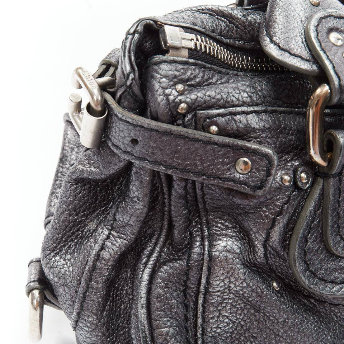 CHLOE Paddington silver leather logo lock shoulder top handle tote bag 4
