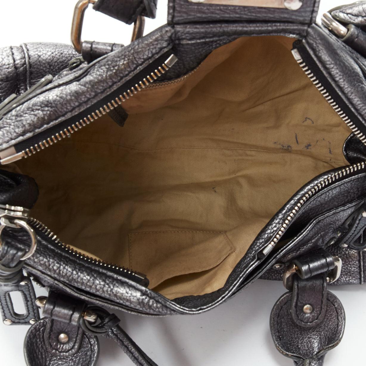 CHLOE Paddington silver leather logo lock shoulder top handle tote bag 5