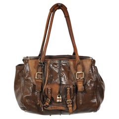 Chloe Paddington Tote Shoulder Bag Brown Paten Distressed Leather Gold Hardware