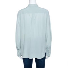 Chloe Pale Green Silk Eyelet Lace Layered Trim Shirt M