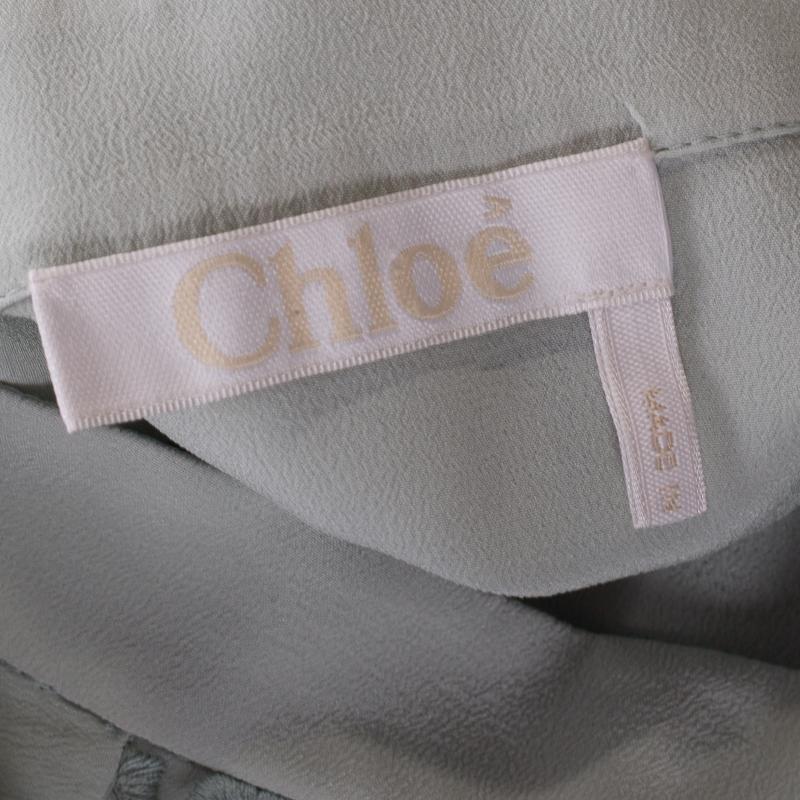 Women's Chloe Pale Green Silk Eyelet Lace Layered Trim Shirt M