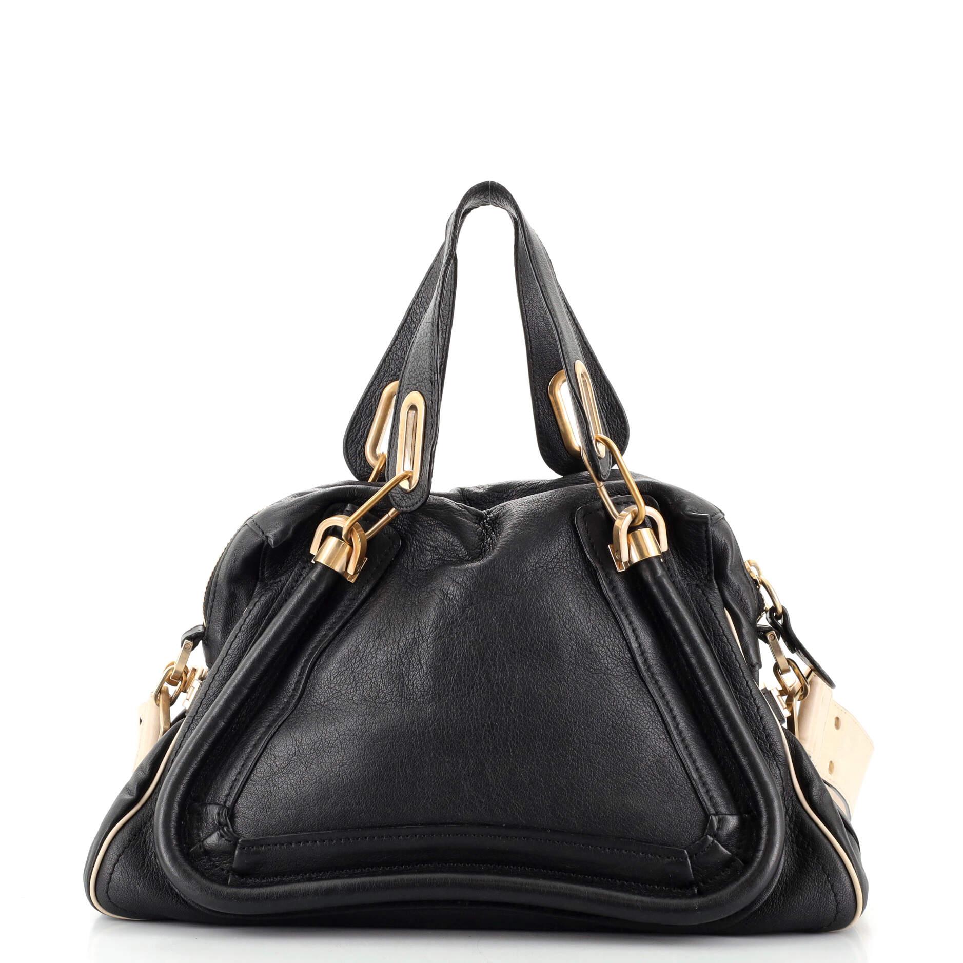 Black Chloe Paraty Military Top Handle Bag Leather Medium