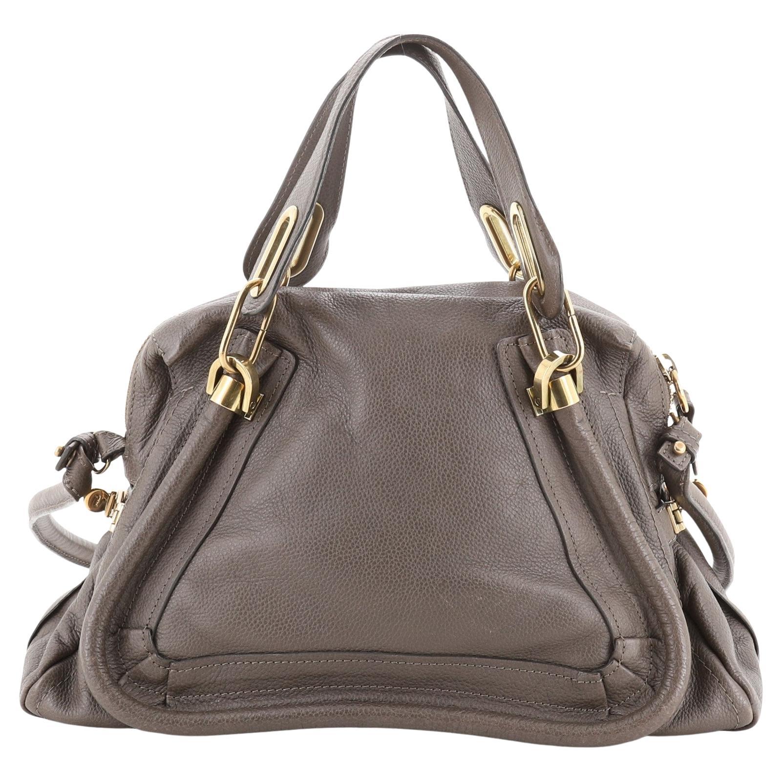 Chloe Paraty Top Handle Bag Leather Medium Brown For Sale