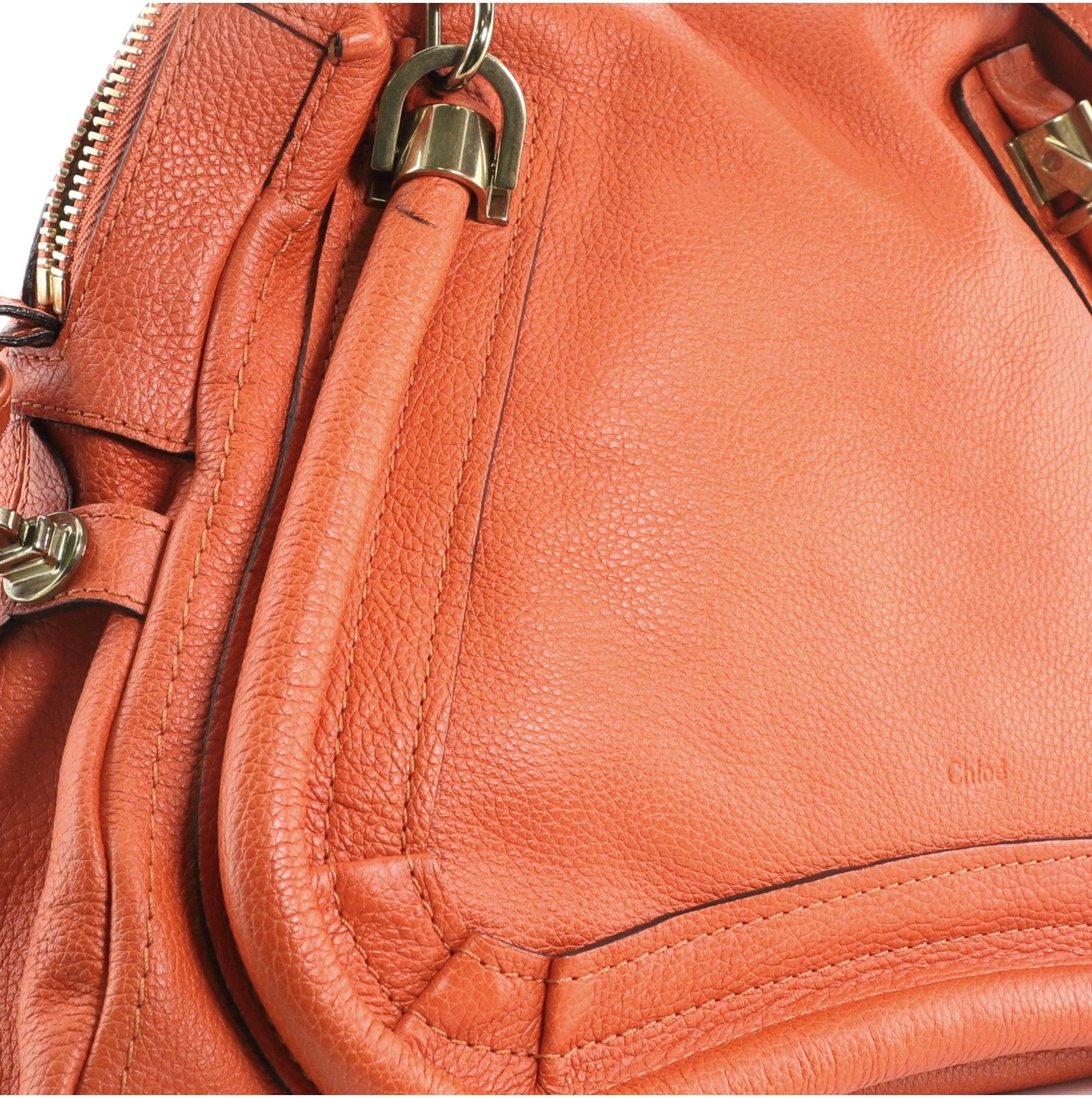 Chloe Paraty Top Handle Bag Leather Medium Orange For Sale 1
