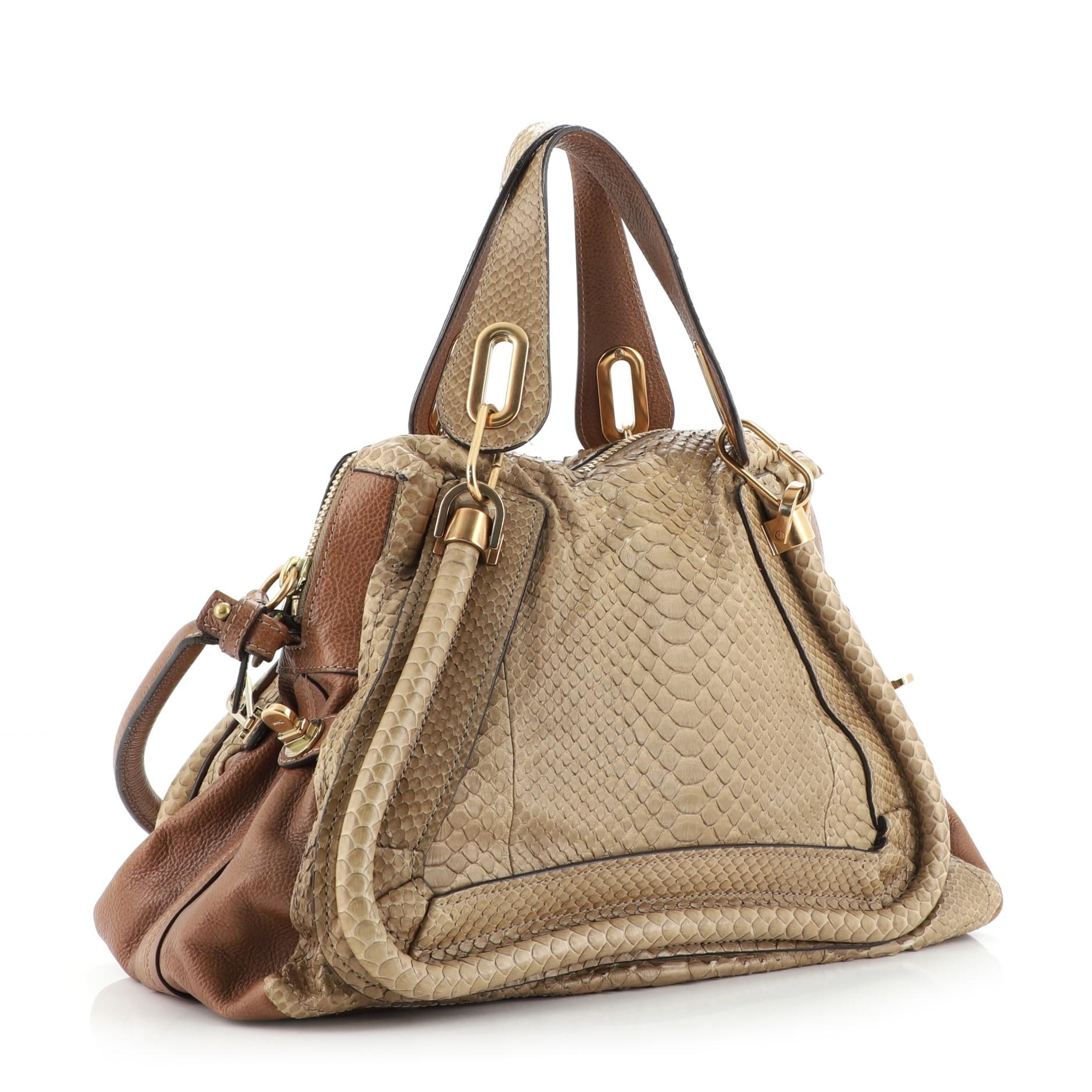 Brown Chloe Paraty Top Handle Bag Python Medium