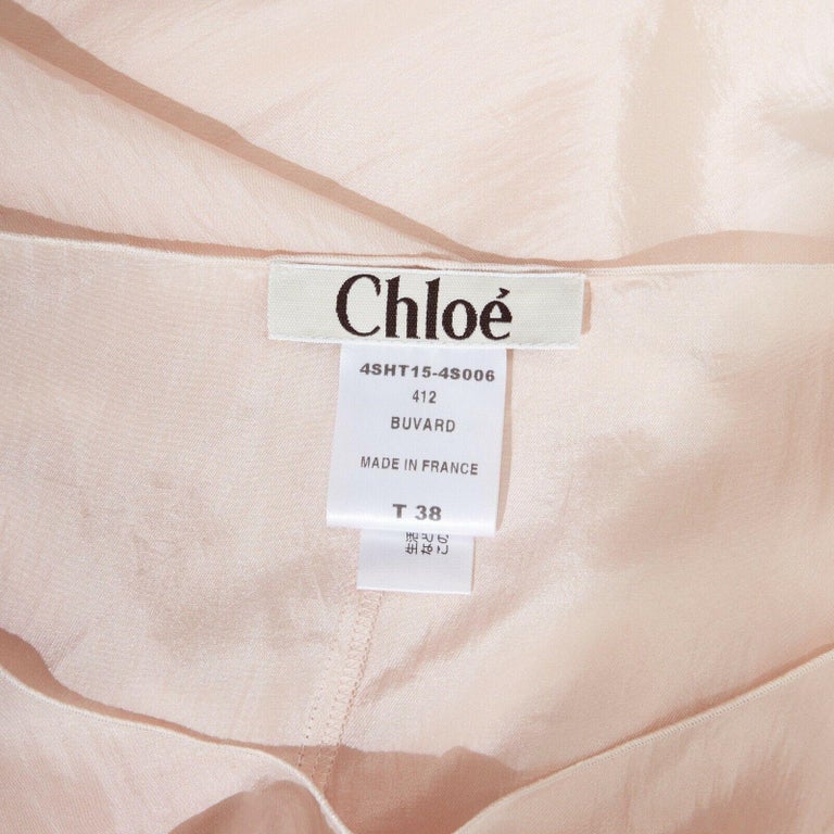 CHLOE peach 100% silk ruched front V-neck long sleeve blouse shirt top ...
