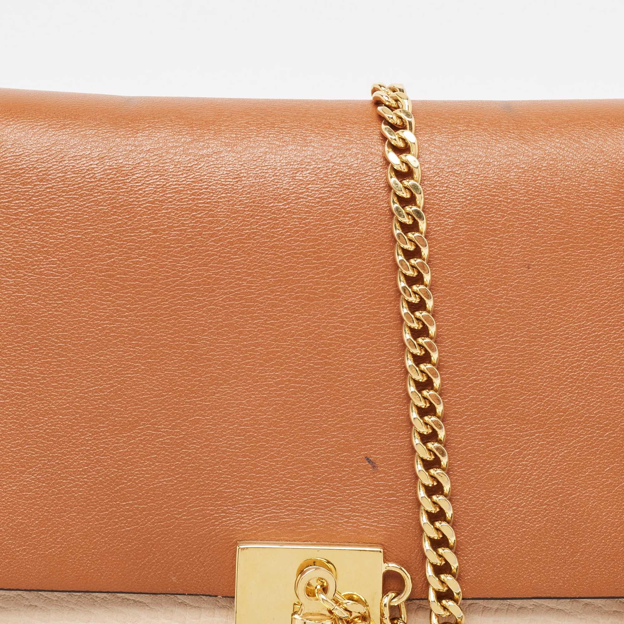 Chloe Peach/Brown Pebbled Leather Medium Drew Shoulder Bag For Sale 6