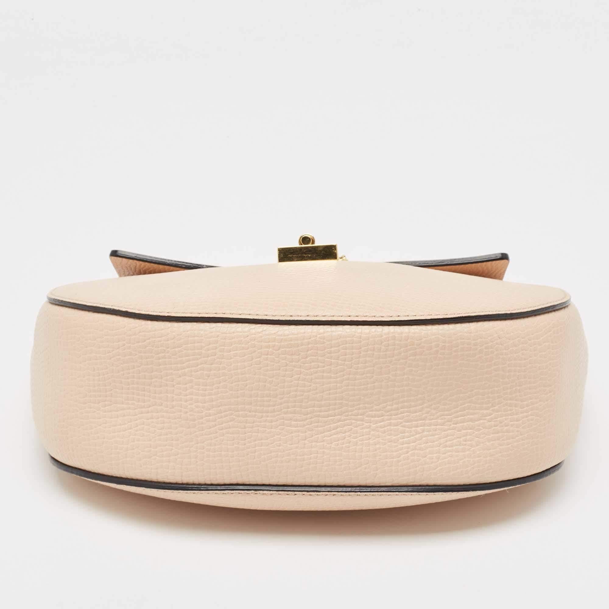 Chloe Peach/Brown Pebbled Leather Medium Drew Shoulder Bag For Sale 1