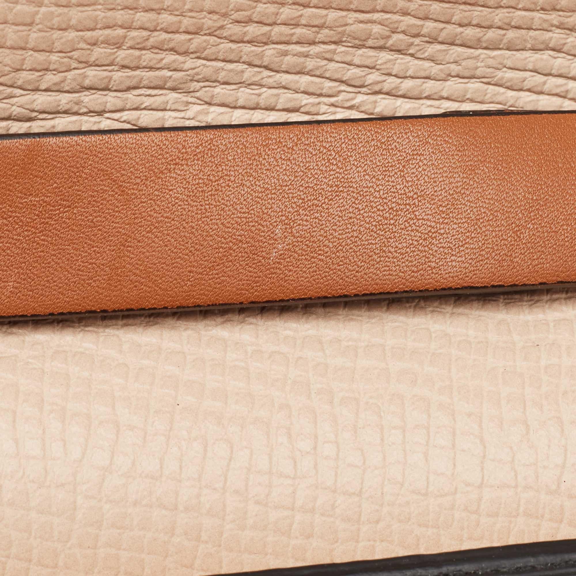 Chloe Peach/Brown Pebbled Leather Medium Drew Shoulder Bag For Sale 4