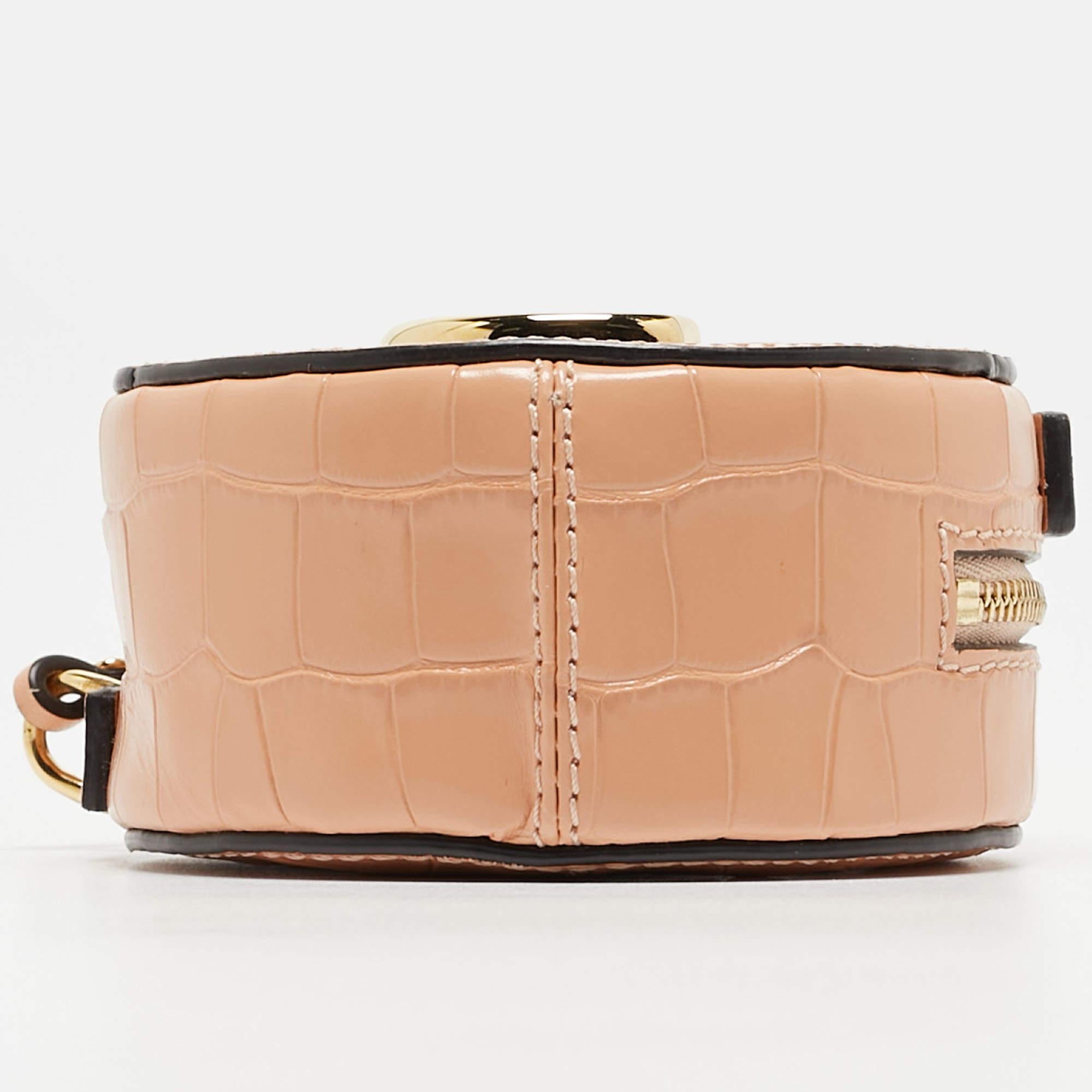 Chloe Peach Crocodile Embossed Leather Mini C Round Crossbody Bag For Sale 1