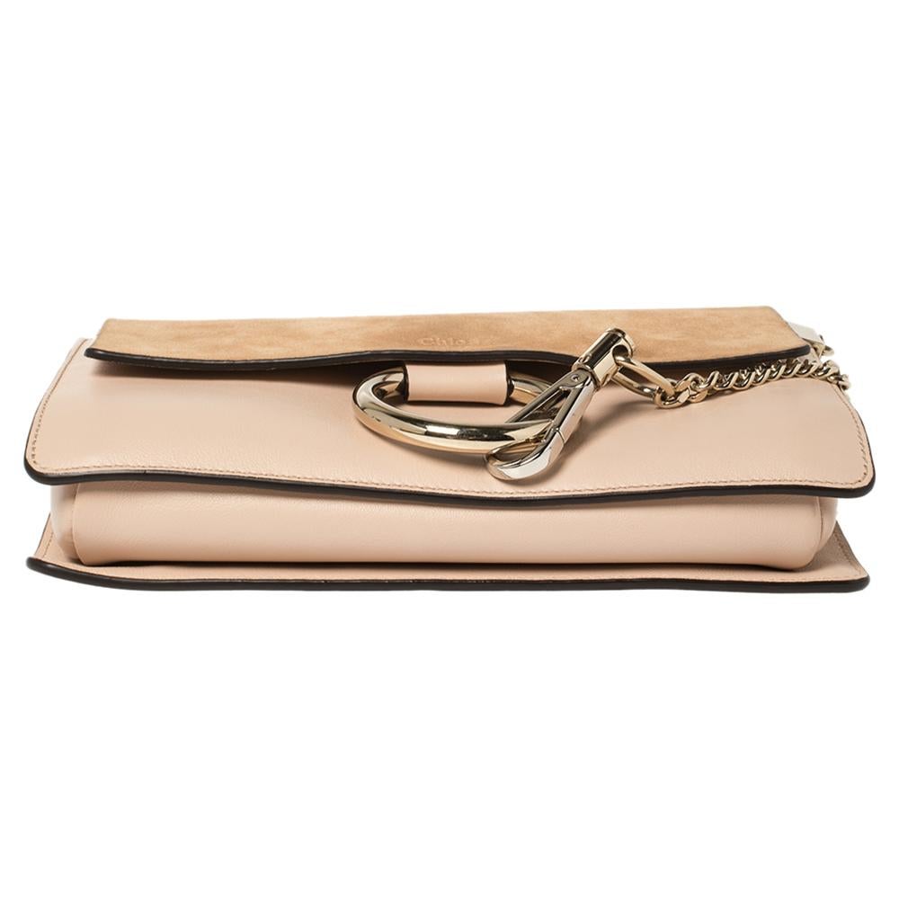 Women's Chloe Peach Leather and Suede Faye Shoulder Bag