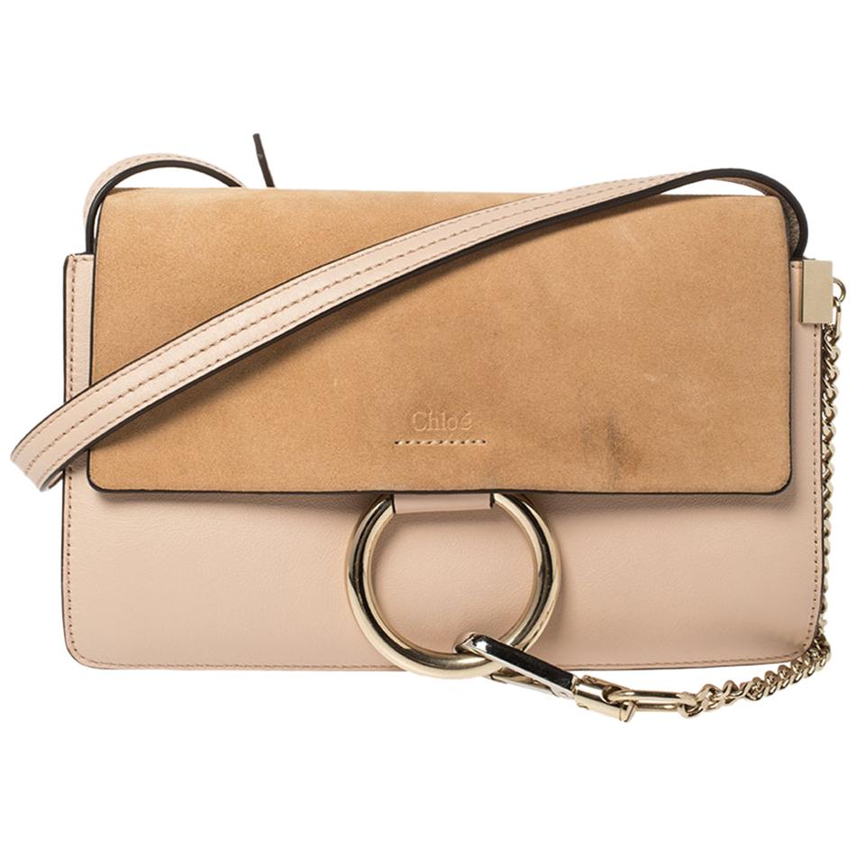 Chloe Peach Leather and Suede Faye Shoulder Bag