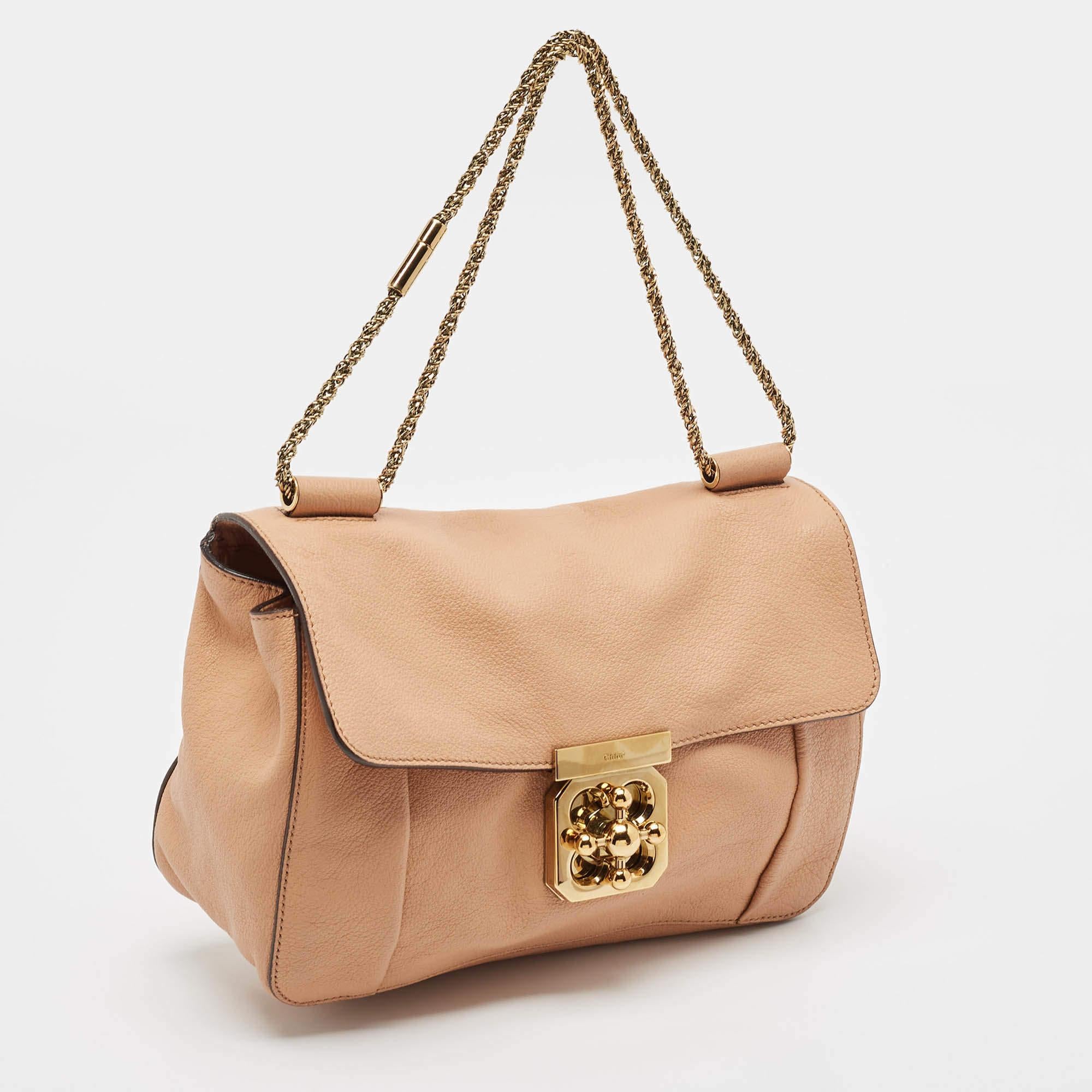 Beige Chloe Peach Leather Medium Elsie Shoulder Bag For Sale