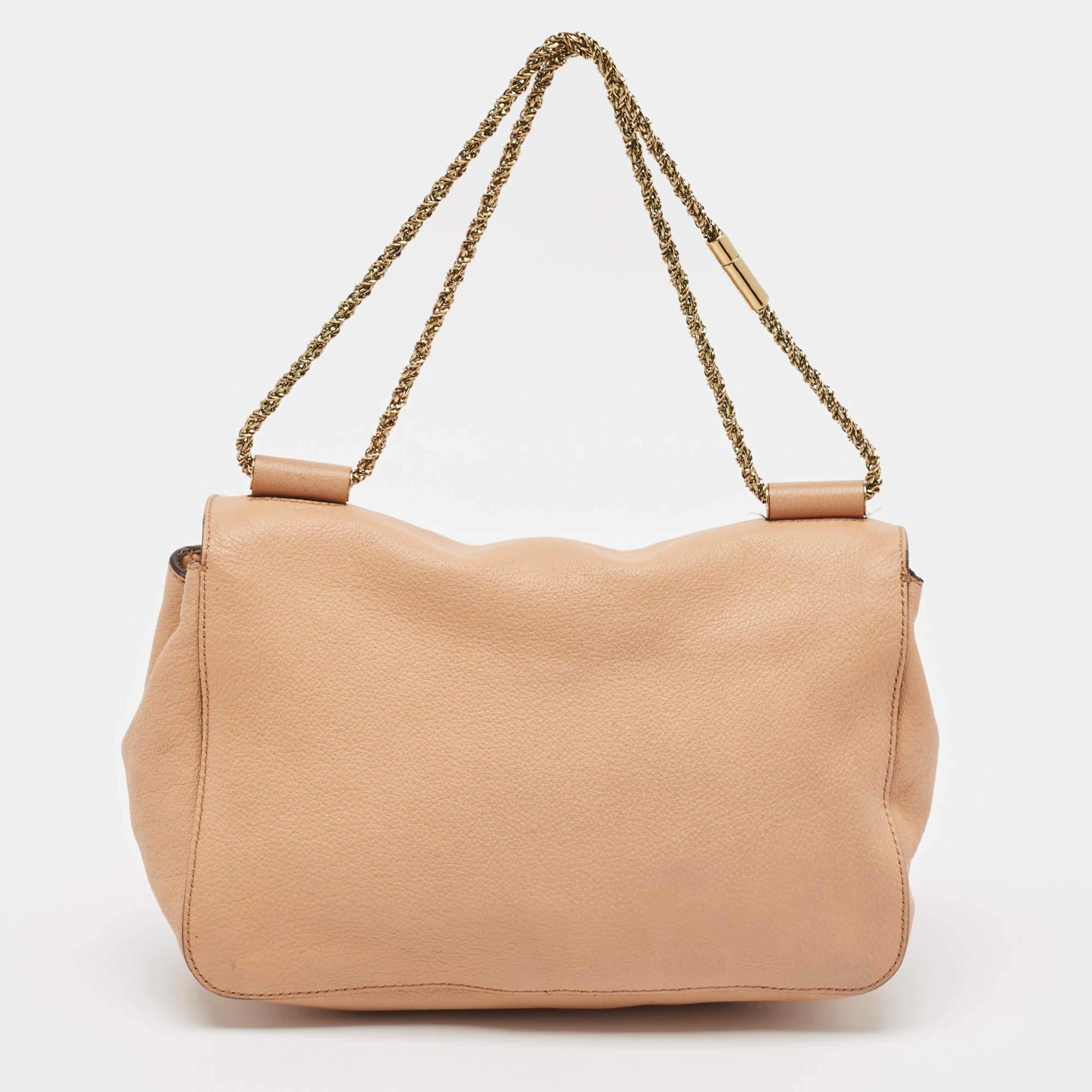Chloe Peach Leather Medium Elsie Shoulder Bag In Fair Condition For Sale In Dubai, Al Qouz 2